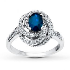 Kay Jewelers Natural Sapphire Ring swirl Diamonds 14K White Gold- Sapphire.jpg